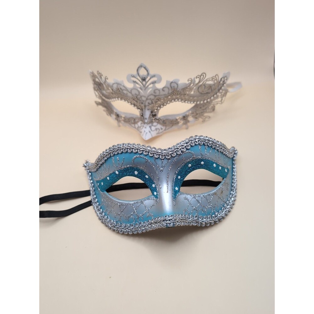 Venetian Masquerade Masks Lot 2 Blue White Silver Carnival Party Eye Mask